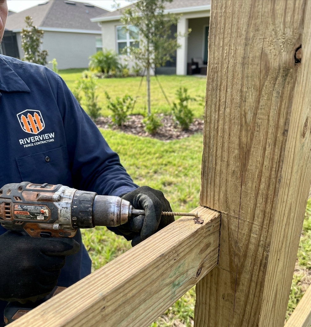 Fence post set along a property line in Hillsborough County