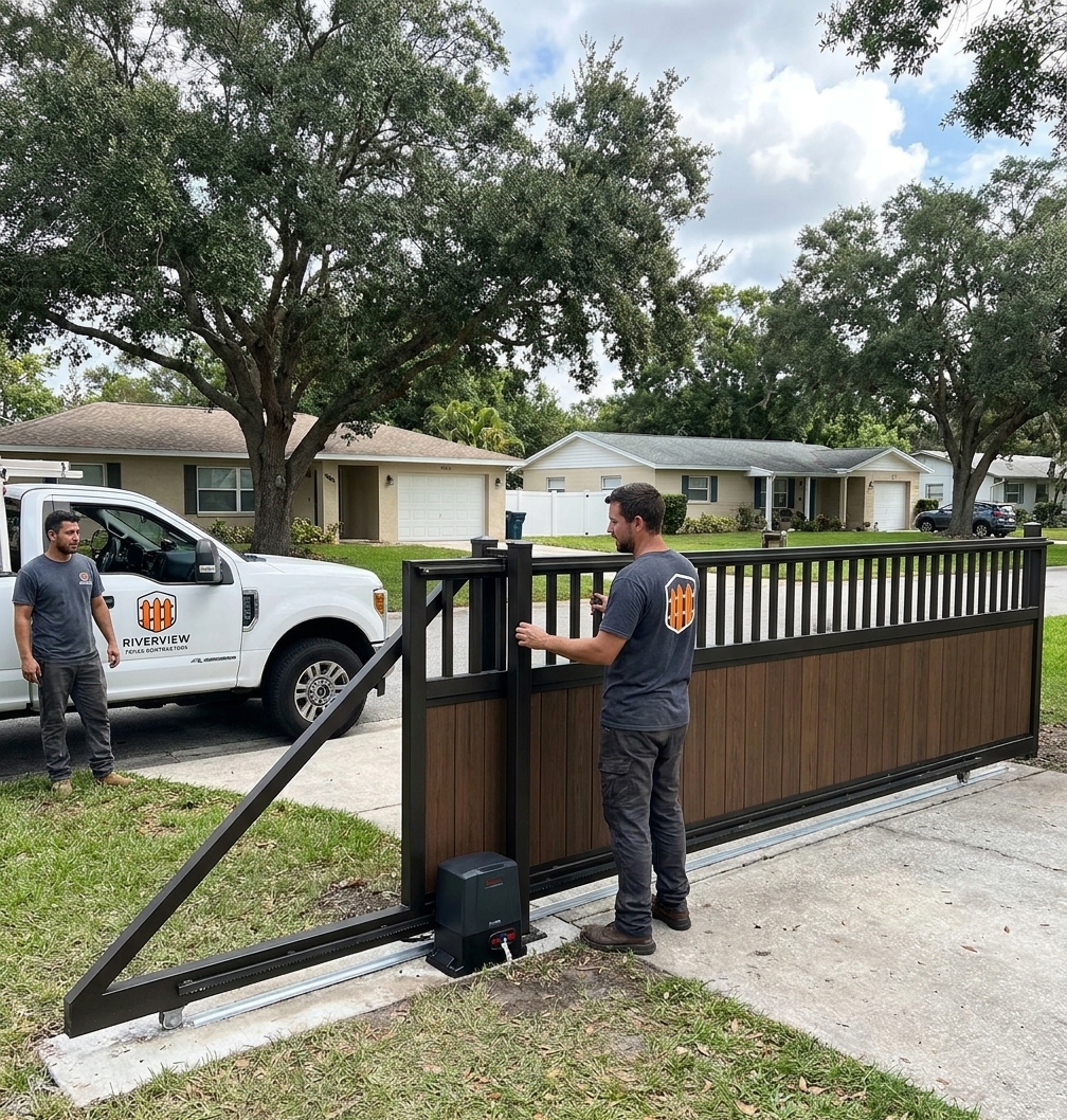 Automated driveway gate installed by Riverview Fence Contractors
